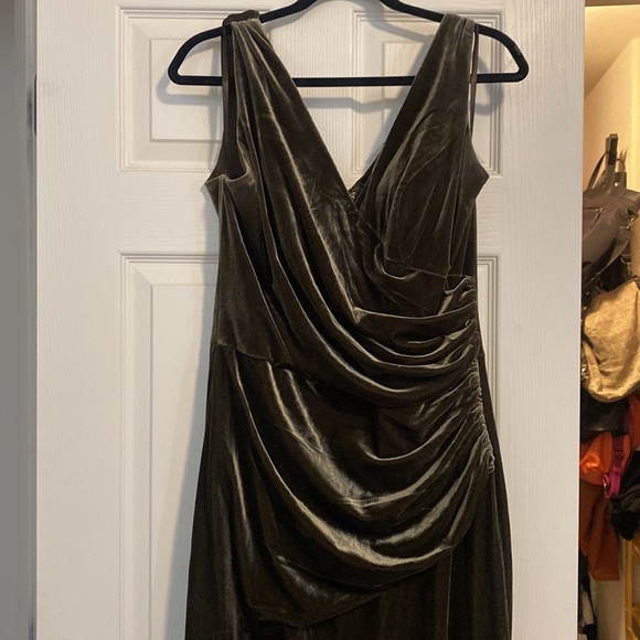 Dusty Olive Dawson Velvet Bridesmaid Dress - Picture 2 of 4